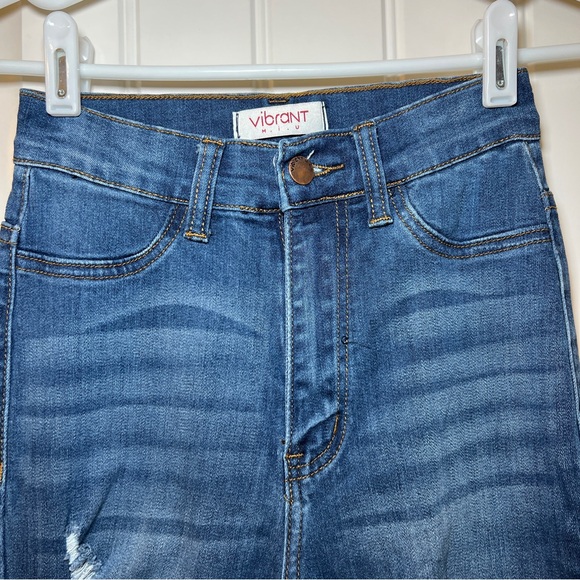 Vibrant M.I.U. Women’s Blue Flare Bell Bottom High Rise Distressed Jeans Size 1 - Picture 8 of 16